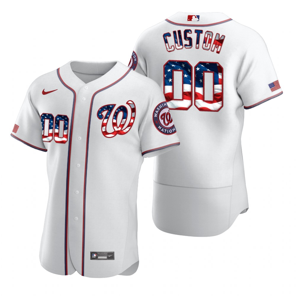 Cheap Washington Nationals Custom Men Nike White Fluttering USA Flag Limited Edition Authentic MLB Jersey